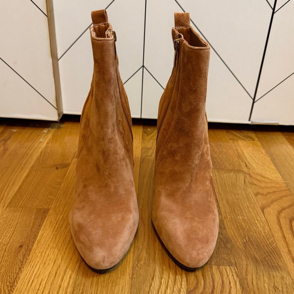 Vince Camuto Womens 8 VC Envernia Brown Suede Leather Chunky Round Toe Booties - Picture 2 of 13